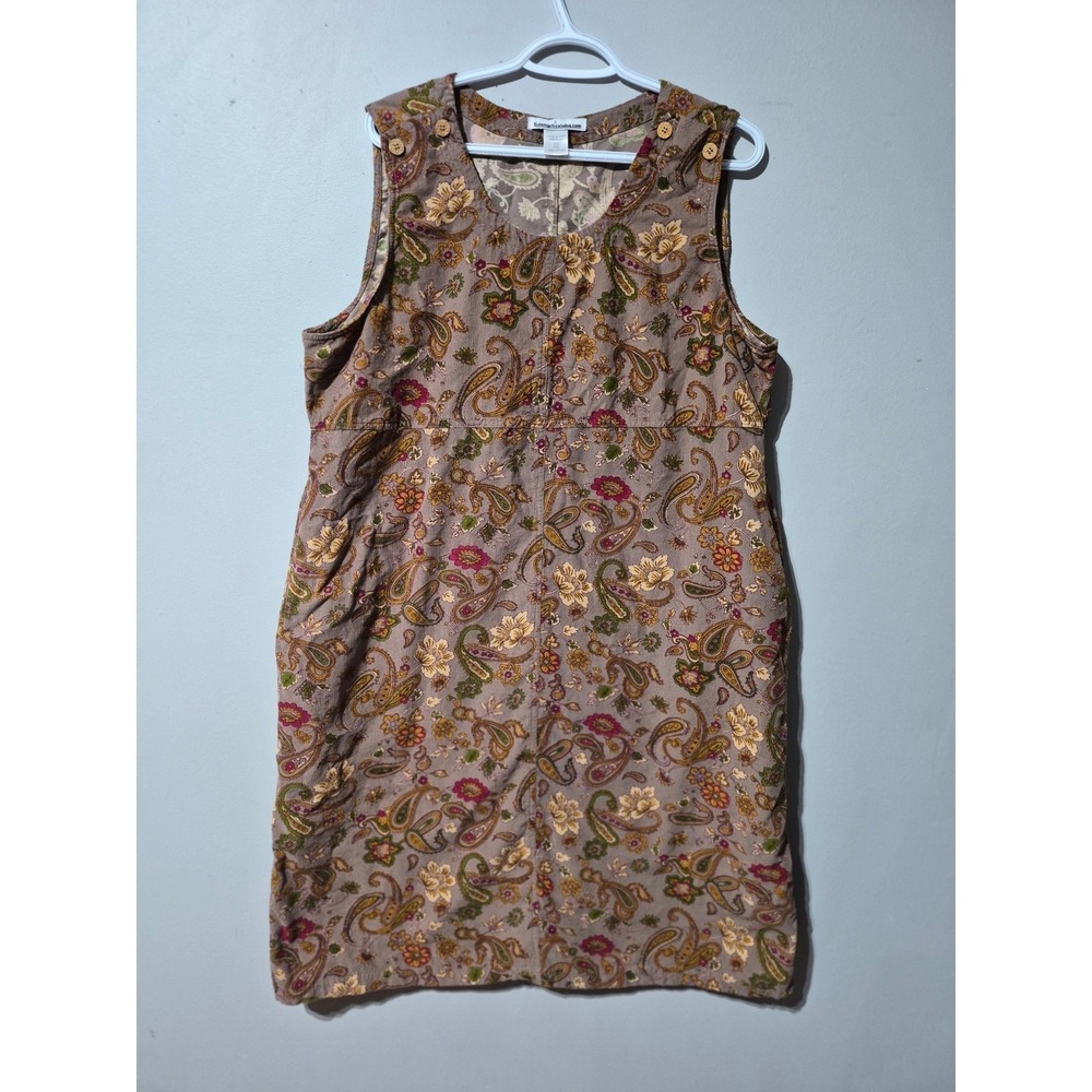 Serengeti Catalog Paisley Corduroy Jumper Dress Womens PXL Brown Floral Cotton
